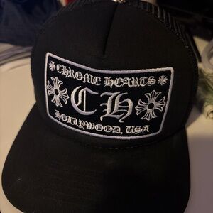 Chrome Hearts Black Mesh Trucker Hat with Logo Taping